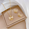 Brass Micro Pave Cubic Zirconia with Natural Shell Pendant Necklace & Stud Earrings WG7AC39-65-1