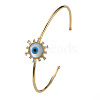 Shell Evil Eye Open Cuff Bangle with Synthetic Turquoise BJEW-N012-041-1