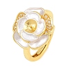 Flower Brass Micro Pave Cubic Zirconia & Enamel Cuff Ring Settings KK-CBAC351-06G-05-2
