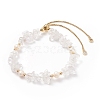 Natural Quartz Crystal Chips & Pearl Beaded Slider Bracelet BJEW-JB08334-05-1