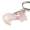 Reiki Natural Rose Quartz Moon & Star Pendant Keychains KEYC-P015-02P-04-2