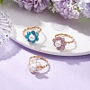 Flower Natural Apatite & Amethyst & Rainbow Moonstone & Shell Pearl Beads Finger Rings RJEW-JR00788-2