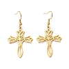 304 Stainless Steel Hollow Out Cross with Flower Dangle Earrings for Women EJEW-P222-02G-1