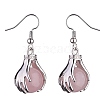 Natural Rose Quartz Palm Dangle Earrings EJEW-A092-09P-18-2