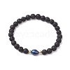 6mm Round Natural Lava Rock & Dyed Pearl Beaded Stretch Bracelets for Women BJEW-JB10619-01-1