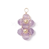 4Pcs 4 Styles Natural Amethyst & Agate & Green Aventurine & Lapis Lazuli Faceted Round Beaded Flower Pendants PALLOY-TA00256-3