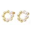 Rack Plating Brass Hollow Ring Stud Earrings with ABS Plastic Imitation Pearl Beaded EJEW-M225-09G-1
