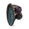 Horse Eye & Round Natural Amethyst & Labradorite Adjustable Rings RJEW-A041-05R-3