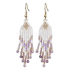 Woven Seed Beads & Natural Amethyst Tassel Earrings EJEW-MZ00154-03-1