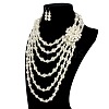 Plastic Imitation Pearl Multi-layer Necklaces & Dangle Earring Set FS-WG734E6-01-4