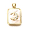 Rack Plating Brass Micro Pave Clear Cubic Zirconia Pendants with Shell KK-M309-33G-1