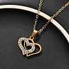 304 Stainless Steel Crystal Rhinestone Heart Pendant Cable Chain Necklaces for Women NJEW-Z056-01B-G-2