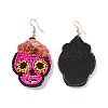 Halloween Skull Glass Seed Braided Big Dangle Earrings EJEW-B011-06D-2