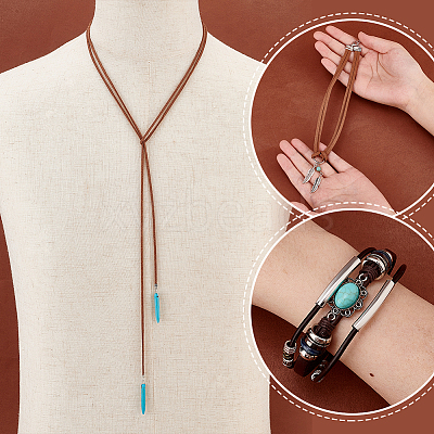 Imitation Leather Oval & Teardrop Finger Rings & Multi-strand Bracelet & Dangle Earrings & Lariat Necklace with Synthetic Turquoise SJEW-PH0001-12-1