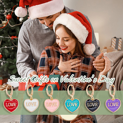 12Pcs 6 Colors Heart with Word Love Enamel Dangle Leverback Earrings EJEW-DC0001-26-1