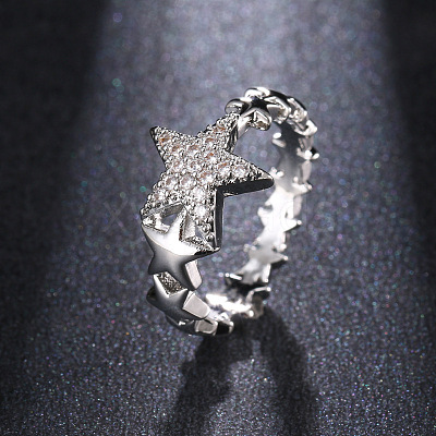 Star Brass Micro Pave Clear Cubic Zirconia Finger Rings for Women FS-WGB2D32-01-1