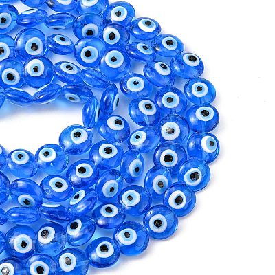 Flat Round Evil Eye Lampwork Bead Strands LAMP-R118-05-1