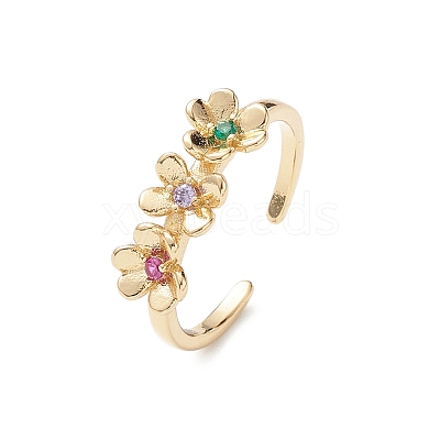 Flower Colorful Cubic Zirconia Cuff Ring RJEW-M146-06G-1
