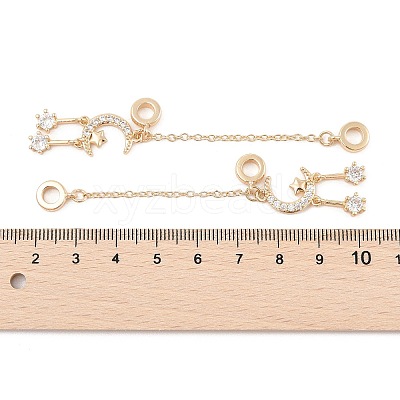Rack Plating Moon & Star Brass Clear Cubic Zirconia European Safety Chains KK-F879-24G-1