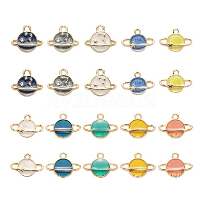 60Pcs 10 Colors Light Gold Alloy Enamel Pendants ENAM-LS0001-60-1