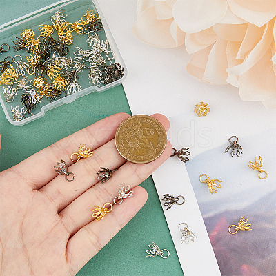 60Pcs 3 Colors Flower Rack Plating Brass Filigree Bead Cap Bails KK-FH0006-86-1