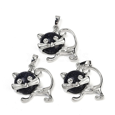 Synthetic Blue Goldstone Kitten Pendants G-J386-C17-11-1