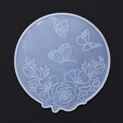 Flat Round with Flower & Butterfly Cup Mat Silicone Molds LS-DIY-M034-29-1