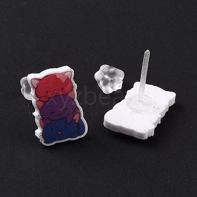 Acrylic Cat Stud Earrings with Platic Pins for Women EJEW-F293-04C-1