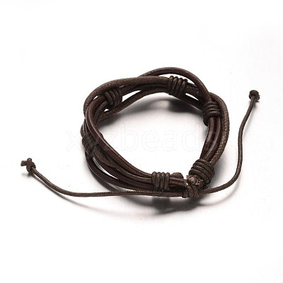 Adjustable Genuine Leather Cord Braided Multi-Strand Bracelets BJEW-M169-05-1