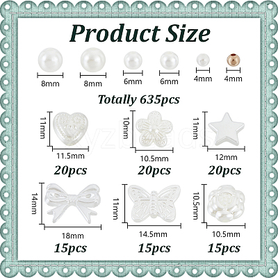 635Pcs ABS Plastic & Acrylic Imitation Pearl Beads OACR-HY0001-22-1