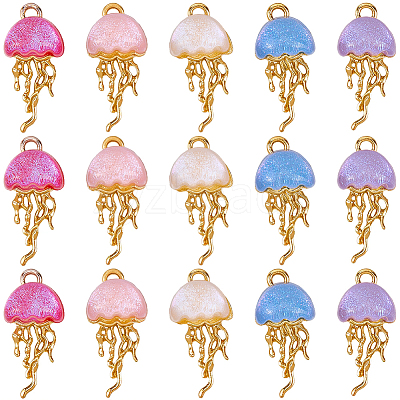20Pcs 5 Colors Alloy Resin Pendants FIND-BM0001-61G-1