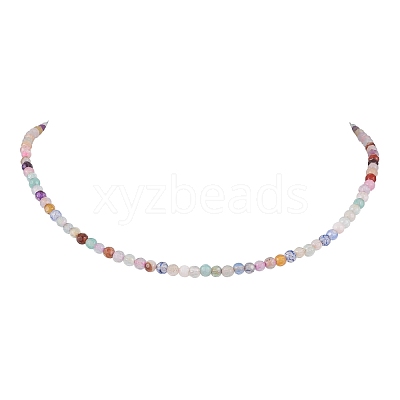 Faceted Round Natural Agate(Dyed & Heated) Beaded Necklaces for Women NJEW-JN04659-04-1