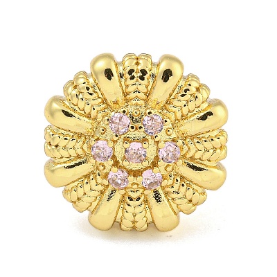 Rack Plated Brass Micro Pave Cubic Zirconia Flower Open Cuff Rings for Women RJEW-Z042-02G-02-1