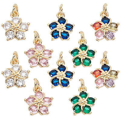 10Pcs 5 Colors Brass Clear Cubic Zirconia Pendants ZIRC-PH0001-49-1