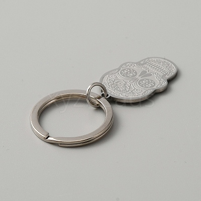 Sugar Skull 201 Stainless Steel Pendant Keychain KEYC-WH0027-108P-1