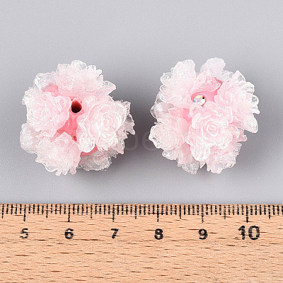 Polymer Clay Rhinestone Beads with Embossed Resin Roses RESI-T059-01A-02-1