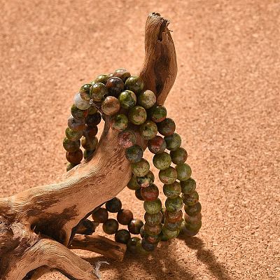 Natural Unakite Bead Stretch Bracelets BJEW-K212-A-006-1