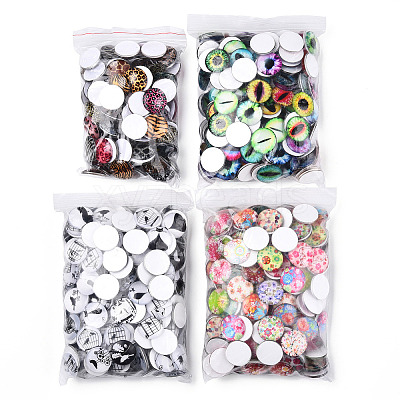 Mixed Pattern Half Round/Dome Printed Glass Cabochons GLAA-T029-16D-1