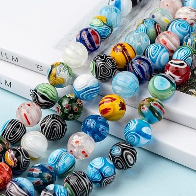 Round Handmade Millefiori Glass Beads Strands LK-R004-99-1