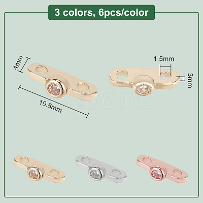 18Pcs 3 Colors Brass Micro Pave Clear Cubic Zirconia Slide Charms KK-GO0001-29-1