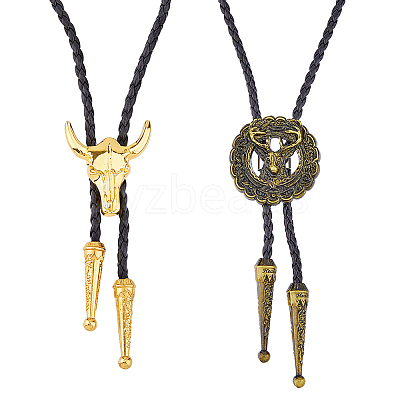 2Pcs 2 Style Adjustable Vintage PU Leather Bolo Ties NJEW-HY0001-01-1