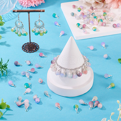 100Pcs 10 Colors Frosted Crackle Glass Pendants PALLOY-TAC0206-1