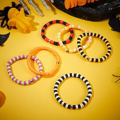 Handmade Polymer Clay Heishi Beads Stretch Bracelets Sets BJEW-JB05902-10-1