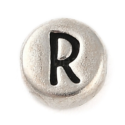 925 Sterling Silver Flat Round with Letter Beads STER-G044-01AS-R-1
