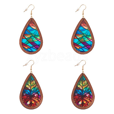 2Pairs 2 Colors Acrylic Dangle Earrings for Women EJEW-TA0001-53A-1