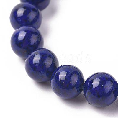 Round Natural & Dyed Lapis Lazuli Beaded Stretch Bracelets BJEW-O118-05-1
