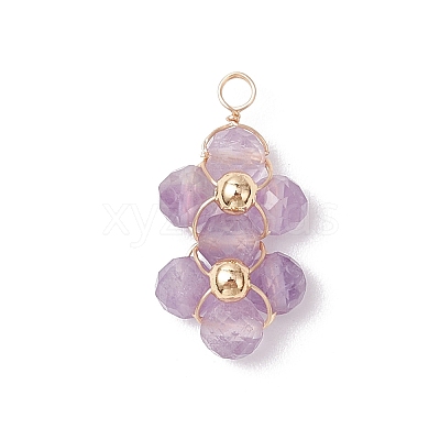 4Pcs 4 Styles Natural Amethyst & Agate & Green Aventurine & Lapis Lazuli Faceted Round Beaded Flower Pendants PALLOY-TA00256-1