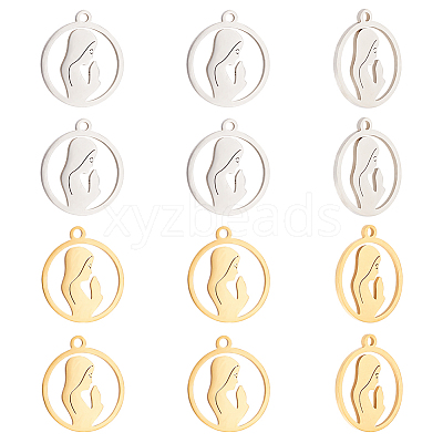 12Pcs 2 Colors 201 Stainless Steel Pendants STAS-UN0041-54-1