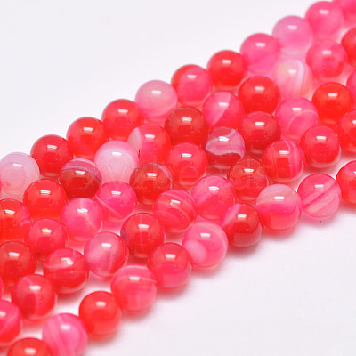 Natural Striped Agate/Banded Agate Bead Strands G-G962-6mm-04-1