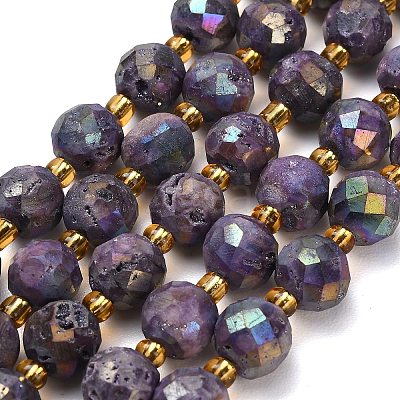 Electroplated Natural Druzy Geode Crystal Beads Strands G-F833-P01-10mm-02-1